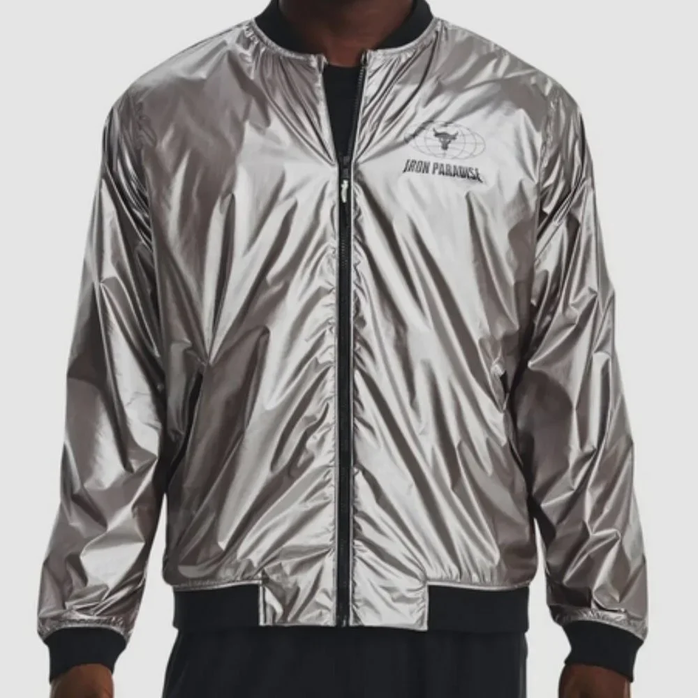 Under Armour Project Rock Iron Paradise Silver Disrupt Bomber Jacket 3XL NWT - Picture 2 of 10
